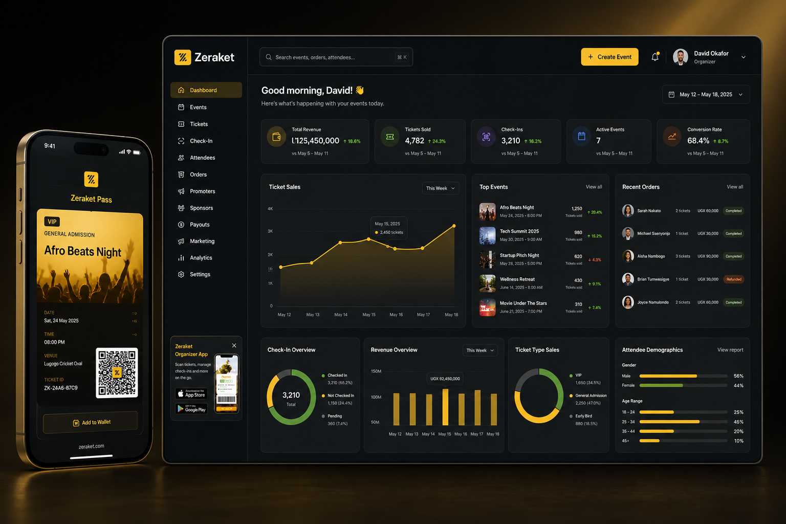 ZERAKET organizer dashboard preview